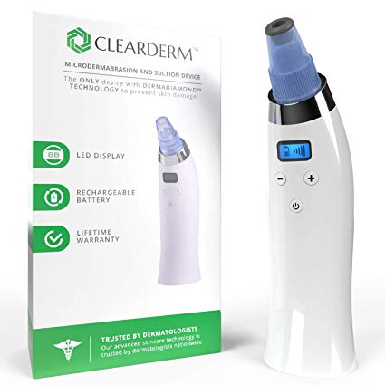 CLEARDERM Facial Microdermabrasion and Suction Tool - Patented Technology to Protect the Skin - Blackhead Suction and Microdermabrasion Kit - Pore Cleaner Vacuum - Recommended by Dermatologists