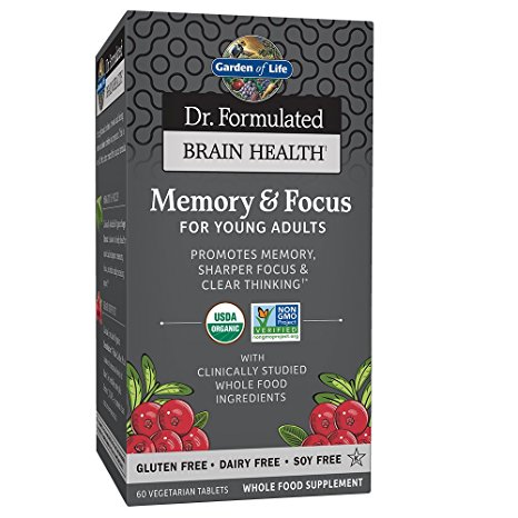 Garden of Life Dr. Formulated Organic Brain Health Memory & Focus for Teens and Young Aduls 60 Tablets