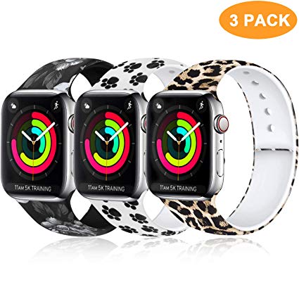 Laffav Compatible with Apple Watch Band 40mm 38mm 44mm 42mm for Women Men, Soft Silicone Sport Pattern Band Replacement Strap for iWatch Apple Watch Series 5 4 3 2 1