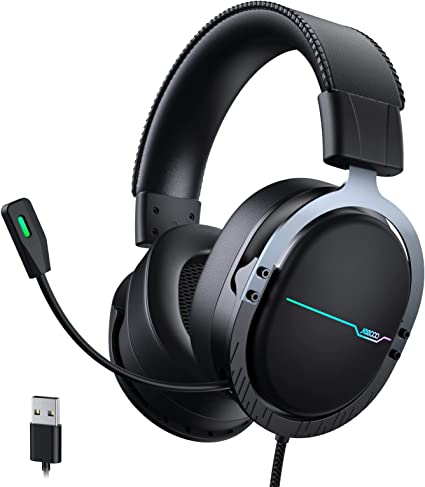 Jeecoo J75 USB Gaming Headset for PC - 7.1 Surround Sound, Retractable Clear Microphone, Ultra-Soft Memory Foam Ear Pads, Flowing RGB Lighting - Compatible with Laptops Desktop Computers