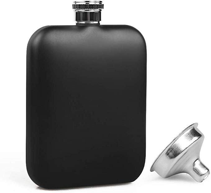 KWANITHINK Hip Flasks for Men, Stainless Steel Hip Flask with Funnel, Whiskey Flask 6 oz (Black)