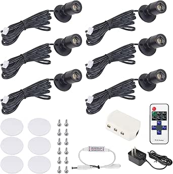 DEDC 6pcs LED Mini Spot Light, 3000K Spotlights with IR Dimmer, Art Picture Lights, Closet Spotlight for Plants Jewelry Showcase Model Display Shelves (Warm White-Remote Control-U.S. Plugs)