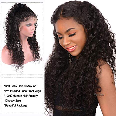 100% Human Hair Wigs For Black Women Curly Water Wave Lace Front Wigs Human Hair With Baby Hair Pre Plucked Ear To Ear 13x4 Lace Frontal Wigs Brazilian Virgin Curly Hair 22 Inch