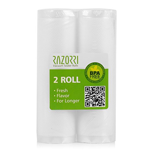 Razorri 2 Pack Vacuum Sealer Rolls, Commercial Grade Bag Rolls for Food Saver and Sous Vide, All Sizes Bags for Vacuum Sealer E5200M & E1800-C