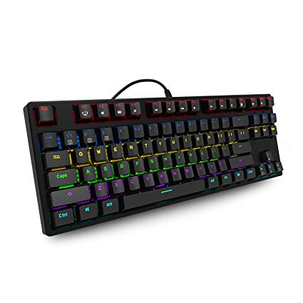 RK 987 87 Keys Mechanical Keyboard Rainbow LED Backlit Backlight Gamers Wired Gaming Keyboard with Blue Switch for Computer PC