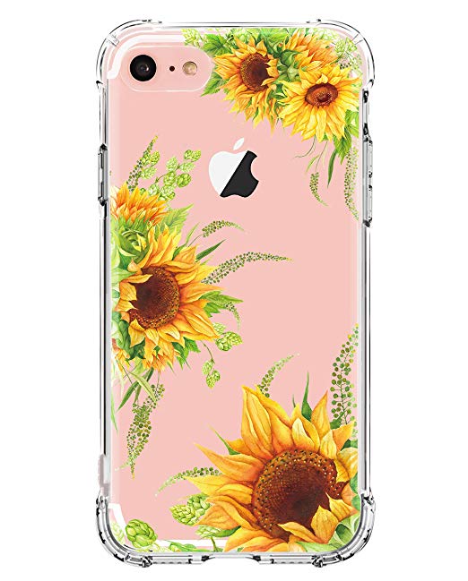 luolnh Compatible with iPhone 5 Case,iPhone 5s Se Case with Flowers, Slim Shockproof Clear Floral Pattern Soft Flexible TPU Back Cover -3 Sunflower