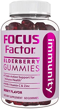 Focus Factor Gummies with Zinc Vitamin C for Advanced Immune Support, Elderberry, 60 Count