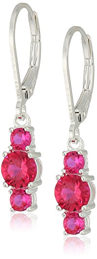 Sterling Silver Genuine and Lab-Created Gemstone Three-Stone Leverback Dangle Earrings