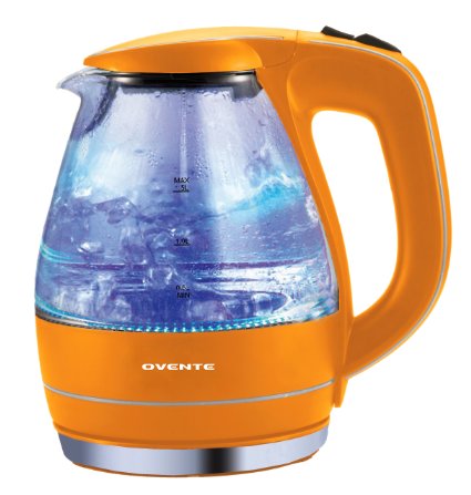 Ovente KG83O 1.5 Liter BPA Free Glass Cordless Electric Kettle, Orange