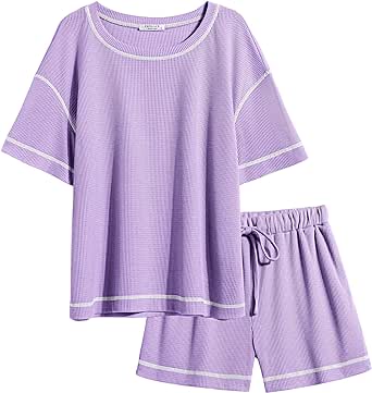 Ekouaer Pajama Sets for Women 2 Piece Sets Outfits Waffle Knit Lounge Set Two Piece Loungewear Matching Set With Pockets