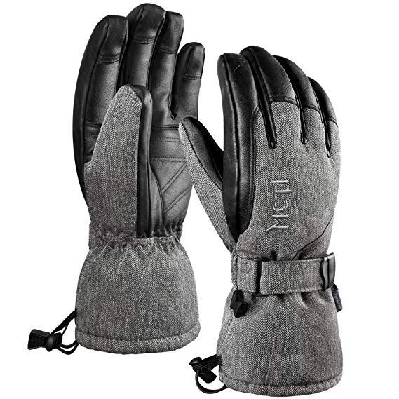MCTi Waterproof Ski Gloves Winter Snow Snowboard PU Leather Breathable Gloves 3M Thinsulate Insulation for Mens Womens