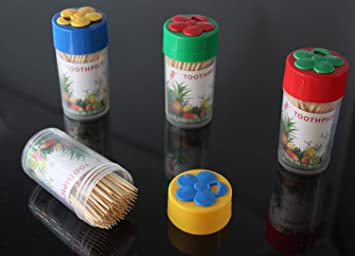 Bamboo Toothpicks 500PCS(4 Bottle of 125PCS),palillo de dientes,Thin Tips on Two Ends,Length 65MM,Diameter 1.6MM