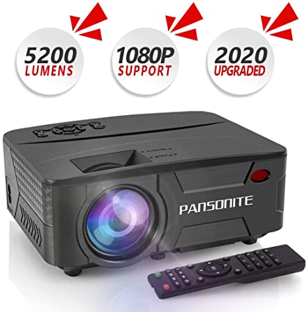 Pansonite Mini Projector 5200 Lux Portable Projector for Outdoor Movies and Home Theater Support 1080P and Max.200'' Display Compatible with TV Stick,PS4,iPhone,Smartphone,HDMI,VGA,AV and USB(Black)