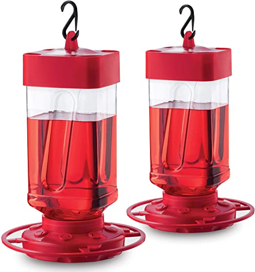 Hummingbird Feeders for Outdoors 32 oz [Set of 2] First Nature Bee Proof Hummingbird Feeders - Circular Perch with 8 Feeding Ports - Wide Mouth for Easy Filling - 2 Part Base for Easy Cleaning