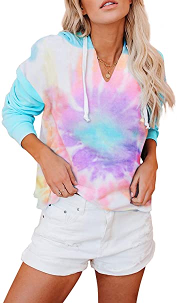 FARYSAYS Women's Casual Color Block Tie Dye Crewneck Long Sleeve Loose Pullover Sweatshirt Tops