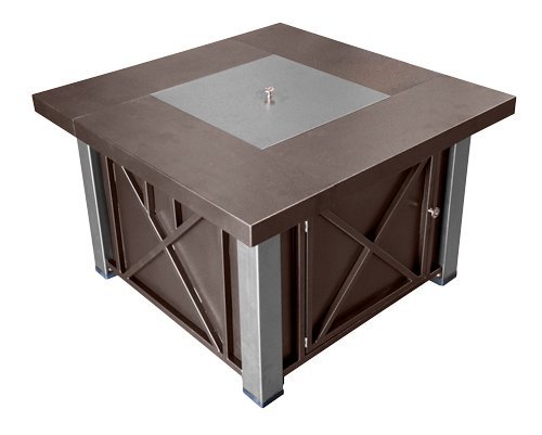 AZ Patio Heaters Fire Pit, Propane in Decorative Bronze and Stainless Silver with Lid