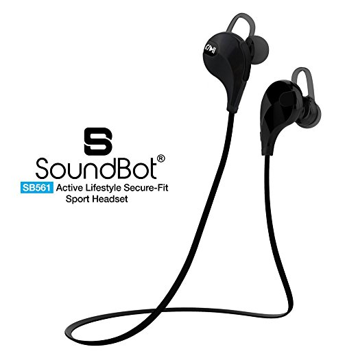 SoundBot SB561 Stereo Bluetooth 4.0 Sports Active Wireless Headset High-Performance Earbud Earphone w/ 7Days of Standby time, 6Hrs of Talk or Music Streaming Playback Time, & Crystal Clear Voice