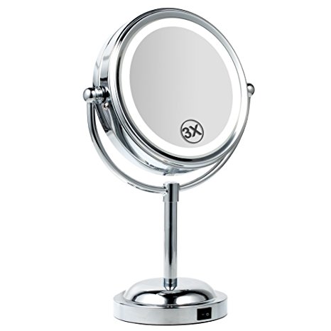 Makeup Mirror, BEW Round Double-Sided 360° Swivel 1X/3X Magnification Lighted Vanity Mirror