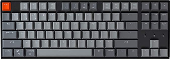 Keychron K8 Hot-swappable Wireless Bluetooth 5.1/Wired USB Mechanical Keyboard with Gateron G Pro Red Switch/White LED Backlit/N-Key Rollover, Tenkeyless 87-Key Computer Keyboard for Mac Windows