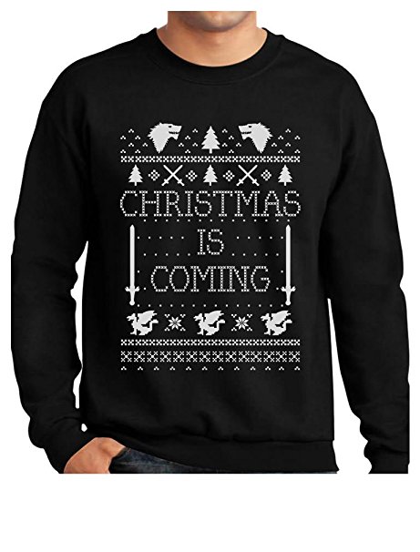 Christmas Is Coming Ugly Christmas Sweater Men's Sweatshirt with Xmas Prop