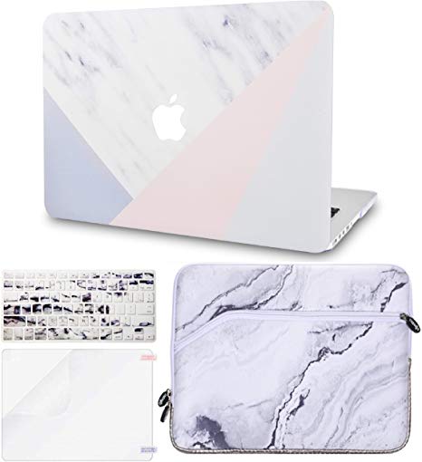 KECC Laptop Case for MacBook Air 13" w/Keyboard Cover   Sleeve   Screen Protector (4 in 1 Bundle) Plastic Hard Shell Case A1466/A1369 (White Marble with Pink Grey)