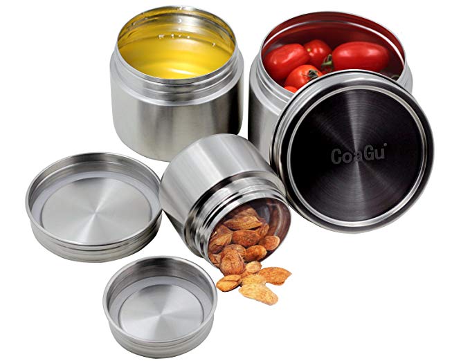 CoaGu Canisters Sets for The Kitchen 18/8 Stainless Steel Lunch Containers Bento Box, Pack of 3 for Lunch BPA Free Dishwasher Safe