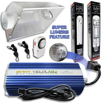 Yield Lab 400w HPSMH Air Cool Hood Reflector Grow Light Kit