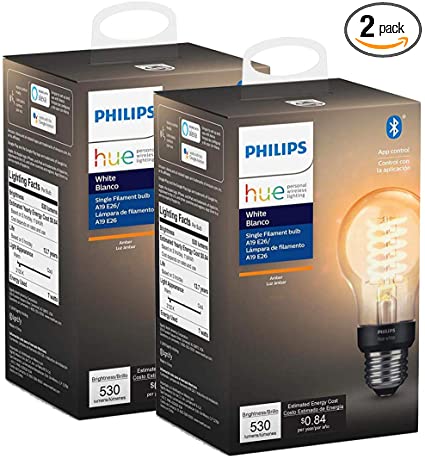 Philips Hue 551770-2 Filament ST19 LED Smart Bulb, 2-Pack, Amber