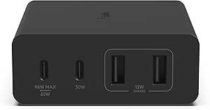 Belkin 108W GaN USB Charging Station for Multiple Devices, 2 USB Type C and 2 USB A Fast Desktop Charger Dock Hub for MacBook, Pro, Air, iPhone 15 14 13, Pro, Max, Mini, iPad Pro, Air, Galaxy & More