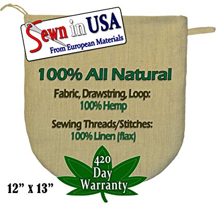 12"x13" European Hemp Nut Milk Bag / Sprouting Bag - All Materials 100% Natural.Read our: Fake Organic Warning!