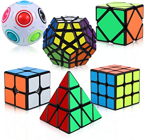 ThinkMax Rubix Cube Set, 6 Pack Speed Cubes bundle - 2x2x2 3x3x3 Pyramid Megaminx Skew Cube Magic Rainbow Ball, Puzzle Cube Toy for Kids and Adults