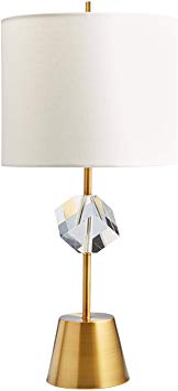Rivet Mid Century Modern Crystal Glam Table Desk Lamp with Light Bulb, 23"H, Brass with Linen Shade