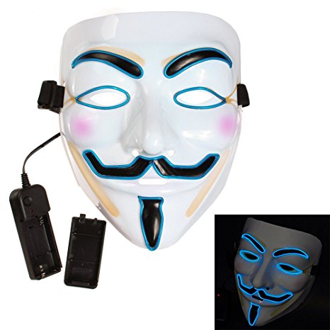 Bonamana Cool V for Vendetta Guy Fawkes Mask LED Light Up Mask Costume EL Wire Halloween Mask