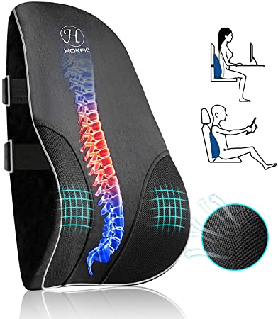 HOKEKI Lumbar Support Pillow, Meets The Ergonomic Memory Foam Lumbar Pillows, Breathable 3D Mesh Back Cushion, Suitable for Car Seat/Computer Chair/Office Chair and Wheelchair (Black)