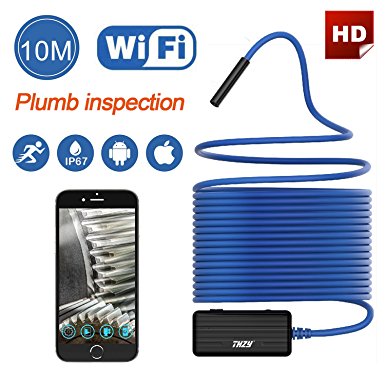 Wireless Endoscope THZY WIFI Inspection Camera Wireless iOS Android Semi-rigid Endoscope WiFi Borescope 2.0 Megapixels HD Snake Camera for Android and IOS Smartphone, iPhone, Samsung, Tablet 10M