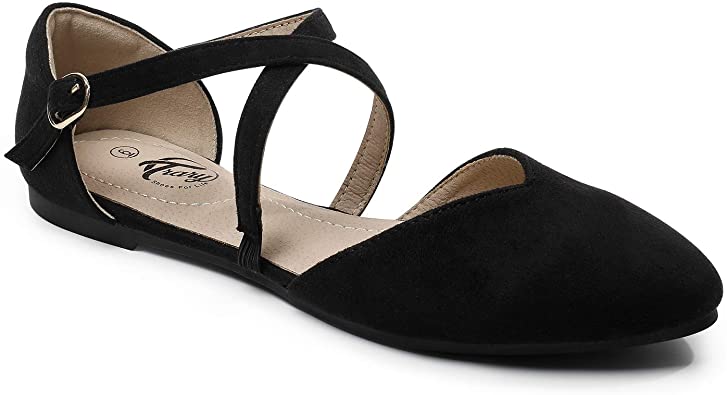 Trary Women's D'Orsay Criss Cross Strap Ballet Flat Shoes