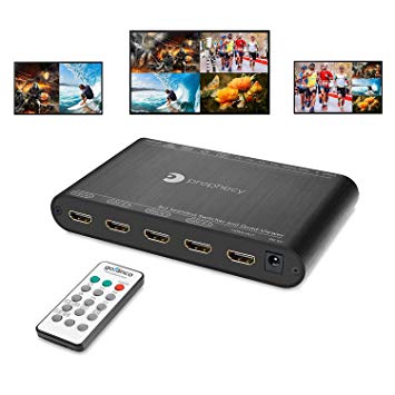 gofanco Prophecy 1080p Quad Multi-Viewer 4x1 HDMI Switcher with Seamless Switch, Split Screen, 5 Display Modes, Audio Extractor to Stereo, IR Remote/Software/Push Button Selector (PRO-QuadView)