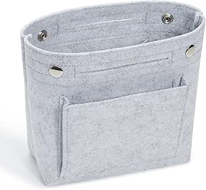 Vercord Mini Slim Small Felt Purse Organizer Insert Inside Handbag Tote Pocketbook for Women Light Grey