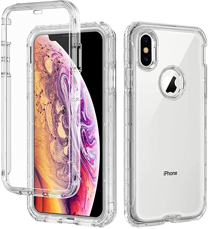 LONTECT for iPhone Xs Max Case Built-in Screen Protector Glitter Clear Sparkly Bling Rugged Shockproof Hybrid Full Body Protective Case Cover for Apple iPhone Xs Max 6.5 2018, Transparent