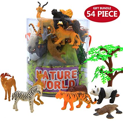 Animals Figure,54 Piece Mini Jungle Animals Toys Set With Gift Box,Zoo World Realistic Wild Animal Learning Resource Party Favors Toys For Boys Kids Toddlers Forest Small Farm Animals Toys Playset