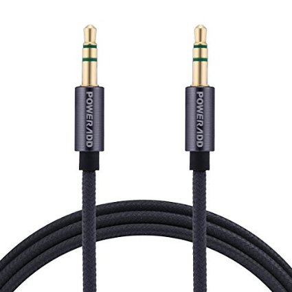 Poweradd Nylon Braided 35mm Auxiliary Cable 66 Feet  2 Meters Gold Plated Male to Male Stereo Audio Cable with Aluminum Connectors for Speakers iPhone iPad iPod Android and More - Gray