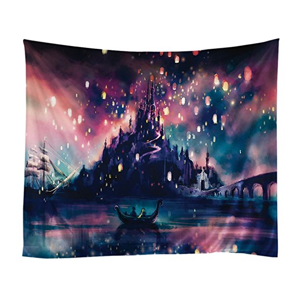 Patgoal Romantic Castle Wish Lanterns Mandala Bohemian Tapestry Wall Hanging Throw Indian Wall Art Decor Tapestries (A21)