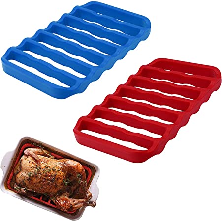 Fivebop 2 Pack Silicone Roasting Racks Non Stick Easy-Clean Cooling Rack for Cooking Baking Steaming (2pack-blue red)