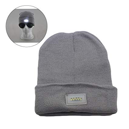 Men and Women Winter Warm Wool Knitted Hat Unisex LED Flash Light Beanie Cap for Outdoor Camping Hiking Climbing Mountaineering (Grey)