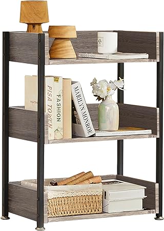 VECELO 3-Tier Bookcase,30" H Storage Shelves,Small Industrial Shelving Unit for Living Room,Classroom,Brownwash