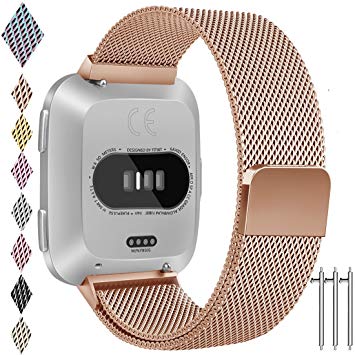 for Fitbit Versa Band, Vancle Small Large Size Adjustable Replacement Watch Bands Metal Wristband Bracelet Straps with Magnetic Closure Clasp for Fitbit Versa Fitness Smart Watch Women Men