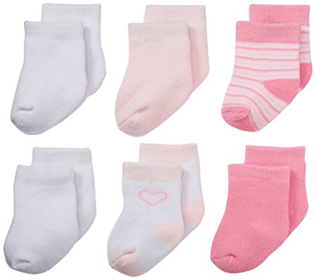 Nuby Baby Girl Infant 6-Pack Newborn Super Soft Terry Sock Booties, 0-6 Months, Pastel Pink