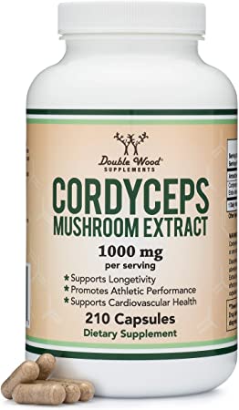 Cordyceps Capsules (Cordyceps Sinensis Mushroom Extract) 210 Count, 3.5 Month Supply, 1,000MG (7% Polysaccharides with Alpha and Beta Glucans) Cardiovascular and Aging Support by Double Wood