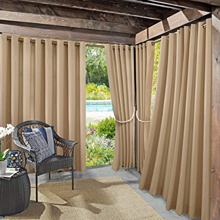 Sun Zero Beacon Woven Indoor/Outdoor UV Protectant Grommet Curtain Panel, 52" x 95", Linen Beige