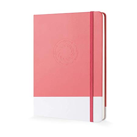 Cabbrix Hardcover Notebook, 250 Pages Thick Ruled Paper, Pink and White, 5.8” x 8.2”